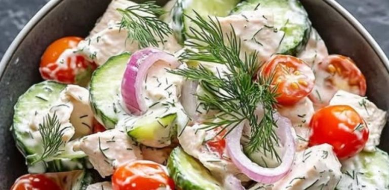 Osvěžující středomořský salát s kuřecím masem a tzatziki