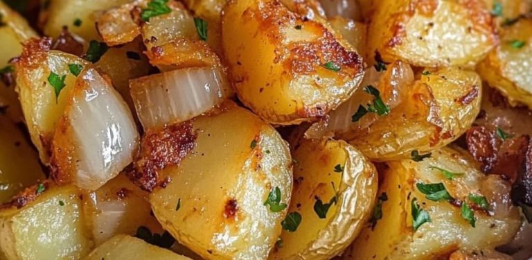 Smažené brambory a cibule v troubě