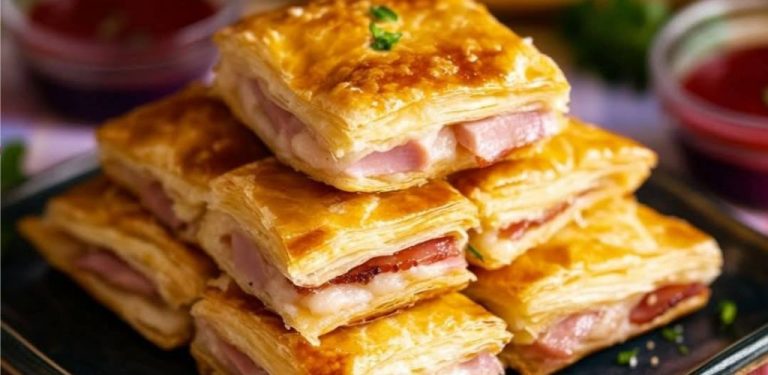 Křupavé taštičky z listového těsta se šunkou a sýrem