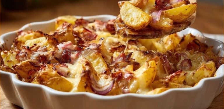 Představte si, jak se zakousnete do pečených brambor po selsku, kde se rozpuštěný sýr snoubí s křupavým uzeným hovězím masem a sladkou cibulí – čistá pohoda na talíři! Tento jednoduchý recept se připravuje hravě, takže je ideálním řešením pro útulnou večeři doma. Domácí bez námahy!