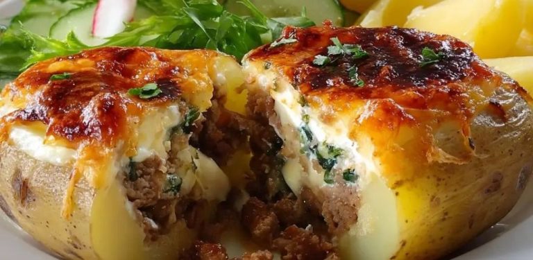 Připravte se na příjemnou večeři s plněnými pečenými bramborami! Toto jídlo plněné hovězím masem a houbami je ideální pro rodinné stolování. Nejlepší pro víkendy, kdy máte chuť na něco vydatného!