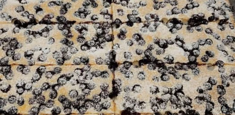 Kokosové řezy s borůvkami – jednoduchý hrníčkový recept, který se vždy povede