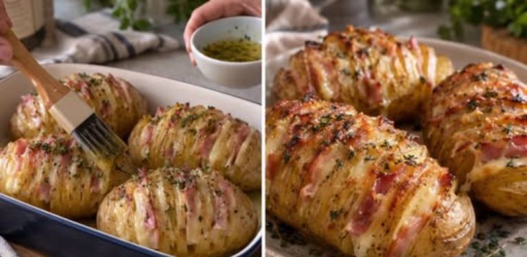 HASSELBACK BRAMBORY SE ŠUNKOU A SÝREM – KŘUPAVÉ NA POVRCHU, MĚKKÉ UVNITŘ 